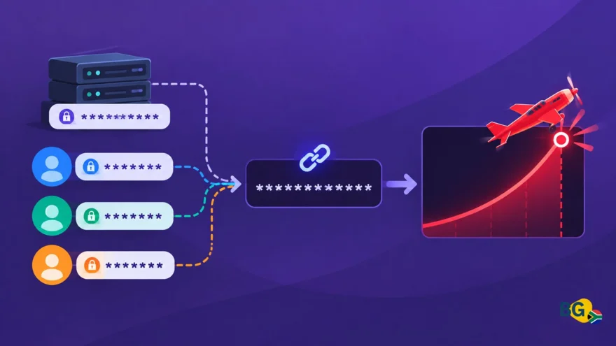 Diagram of a server seed and three player seeds combining to set the Aviator crash point