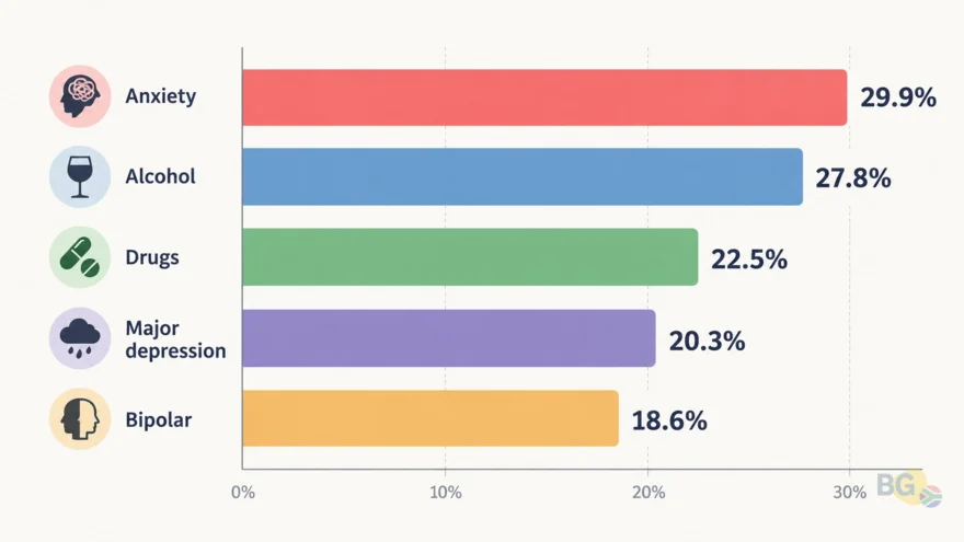 Bar chart of mental health conditions that often appear with gambling disorder