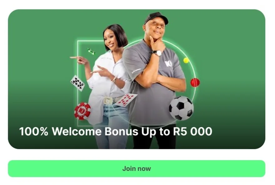 10bet Casino welcome bonus banner offering a 100% match up to R5,000