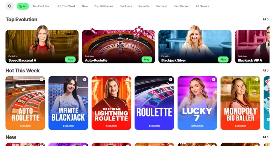 10bet Casino live dealer lobby with Evolution roulette, blackjack and baccarat tables