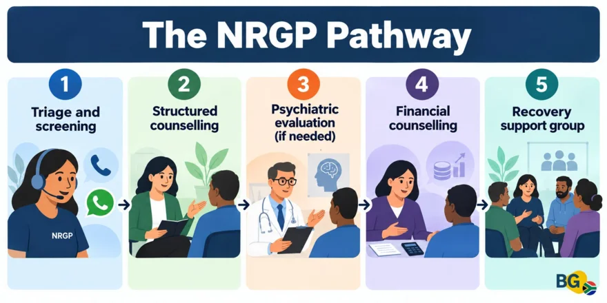 NRGP gambling addiction treatment pathway in five stages